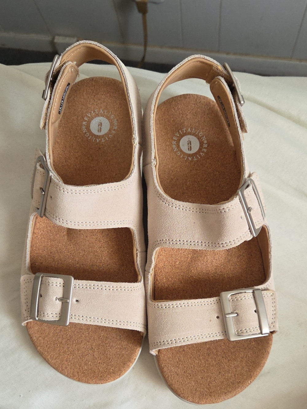 Nwot REVITALIGN Beige Cork-Textured Slip-On Sandal